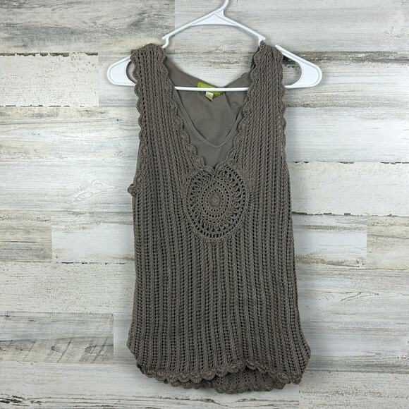 Sigrid Olsen Womens medium Boho knit lined tan Tank top, summer - Picture 1 of 5